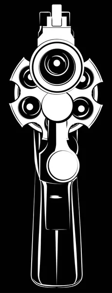 Revolver ícone vetor branco isolado no fundo preto. Visão frontal da silhueta da pistola como ilustração vetorial do símbolo da arma . — Vetor de Stock