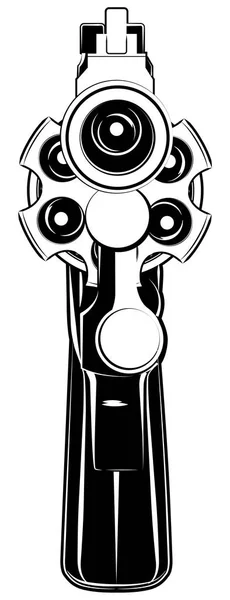 Ícone preto revólver isolado no fundo branco. Visão frontal da silhueta da pistola como ilustração vetorial do símbolo da arma . — Vetor de Stock