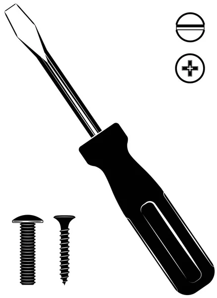 Screwdriver vector icon. Screws and bolts set — Stock Vector