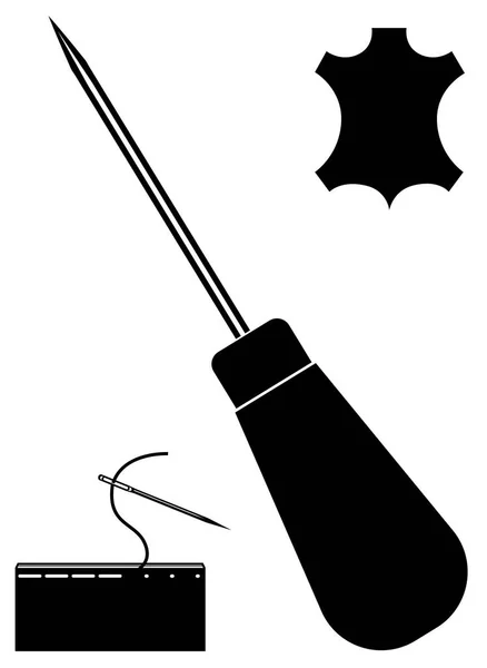 錐、針、革のアイコン。革作業ツール. — ストックベクタ
