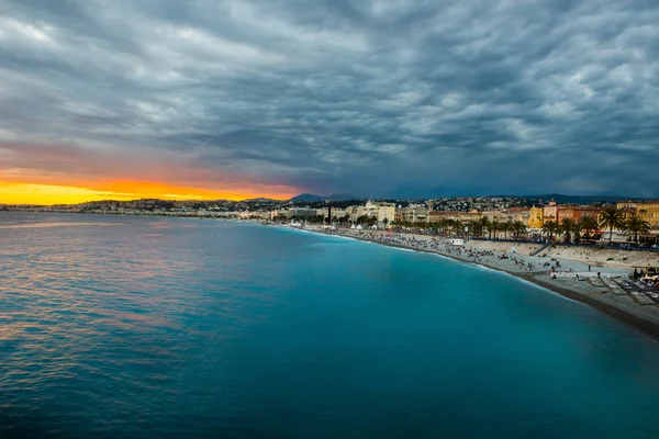 Promenade des Anglais al tramonto, Nizza, Francia — Foto Stock