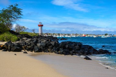 Mann Beach, San Cristobal, Galapagos Adaları, Ekvador yılında deniz feneri