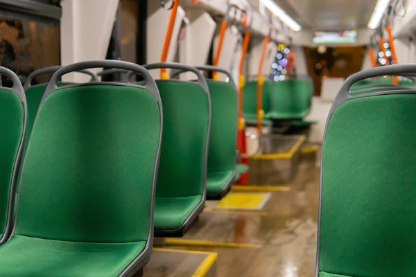 Partially blurred low-floor tram interior — Stock Photo, Image