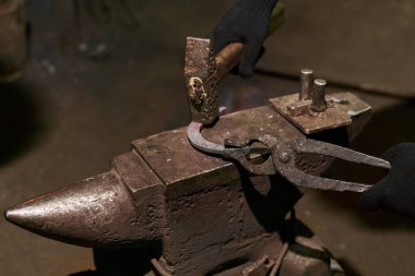 blacksmith forges a horseshoe, close-up