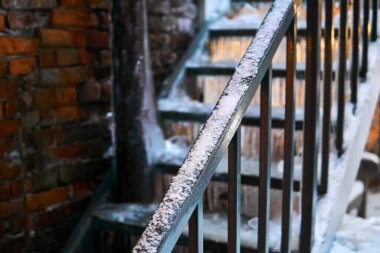 winter background - icy outdoor staircase
