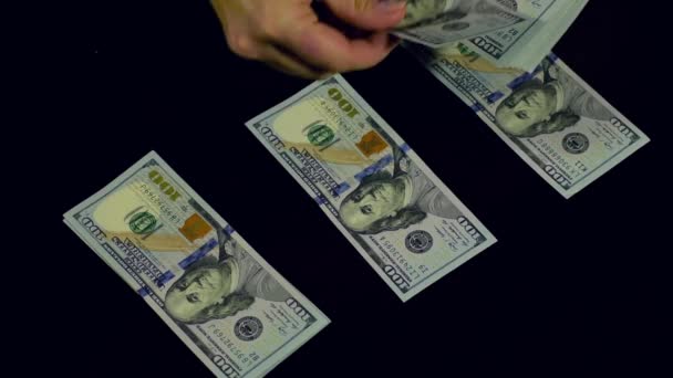 Femme comptant des billets de dollar, gros plan — Video