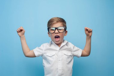 Şirin, küçük duygusal, beyaz çocuk bağırıyor.