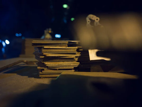 Pile of rustic metal plate in printing workshop — Stock Photo, Image