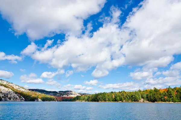 Lever de soleil au-dessus du lac forestier — Photo