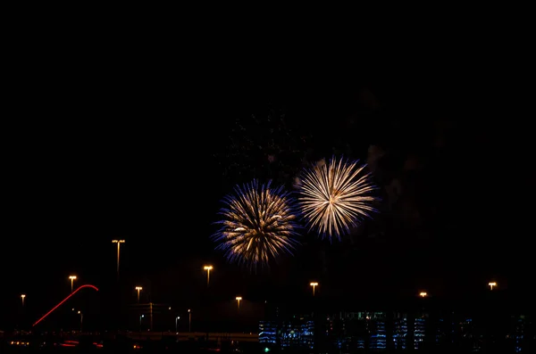 Fuochi d'artificio sul cielo nero — Foto Stock