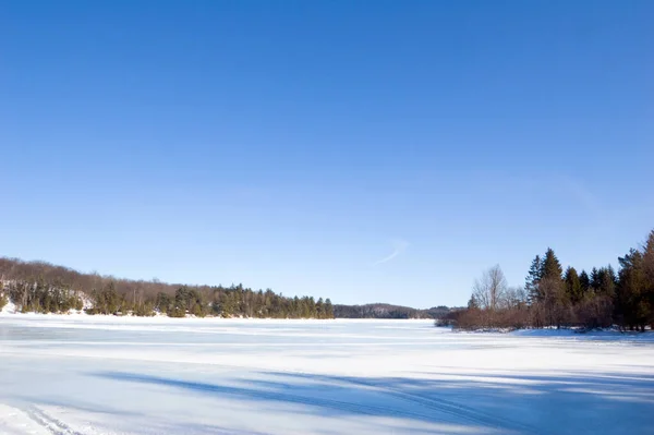Zimowe Jezioro Lodowe Brzeg Kamienny — Zdjęcie stockowe