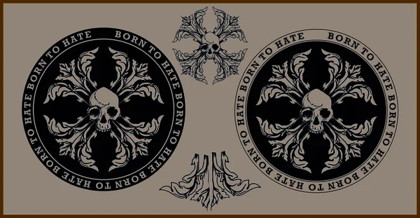 Vetor Crânio emblema vith ornamental fronteira — Vetor de Stock