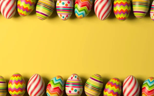 Easter eggs on a yellow background. 3D rendering illustration.