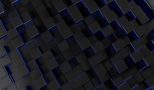 Abstract image of cubes background in blue light 3D rendering illustration