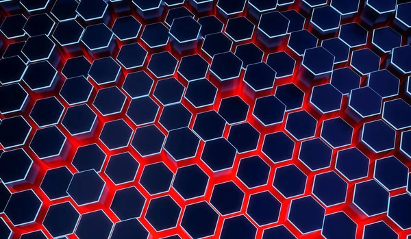Abstrakte Hexagon Futuristische Oberfläche Mit Rotem Neonlicht Rendering Illustration — Stockfoto