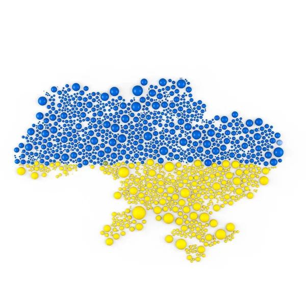 ウクライナ地図の多色のラスター抽象的な組成物球項目で構成されます ウクライナ地図と旗3Dレンダリングイラスト — ストック写真