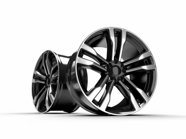 Cerchi in lega nera auto, isolato su sfondo bianco 3D rendering illustrazione. — Foto Stock