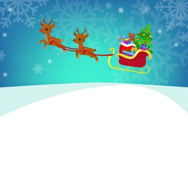 Atlı kızak tahrik Ren geyiği. Kızak Santa Claus, kalkış için hazır. Degradeler olmadan bir katmanında vektör çizim.