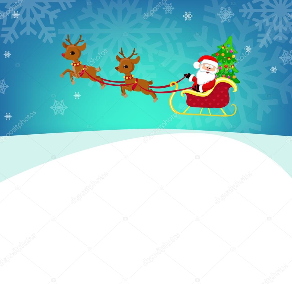 Cartoon illustration of Santa Claus in his sleigh. Vector illustration in one layer, without gradients.