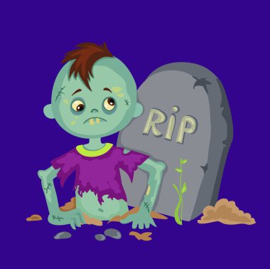 Bir mezar taşı, karikatür vektör çizim degradeler olmadan tek bir katmanda gelen zombi.