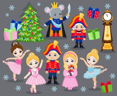 Peri masalı Fındıkkıran için set karikatür Noel karakter.