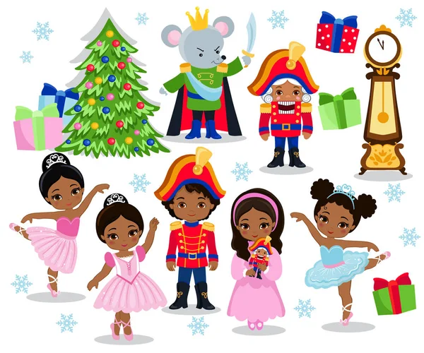 Set personaje de Crăciun de desene animate pentru basm Spărgător de nuci . — Vector de stoc