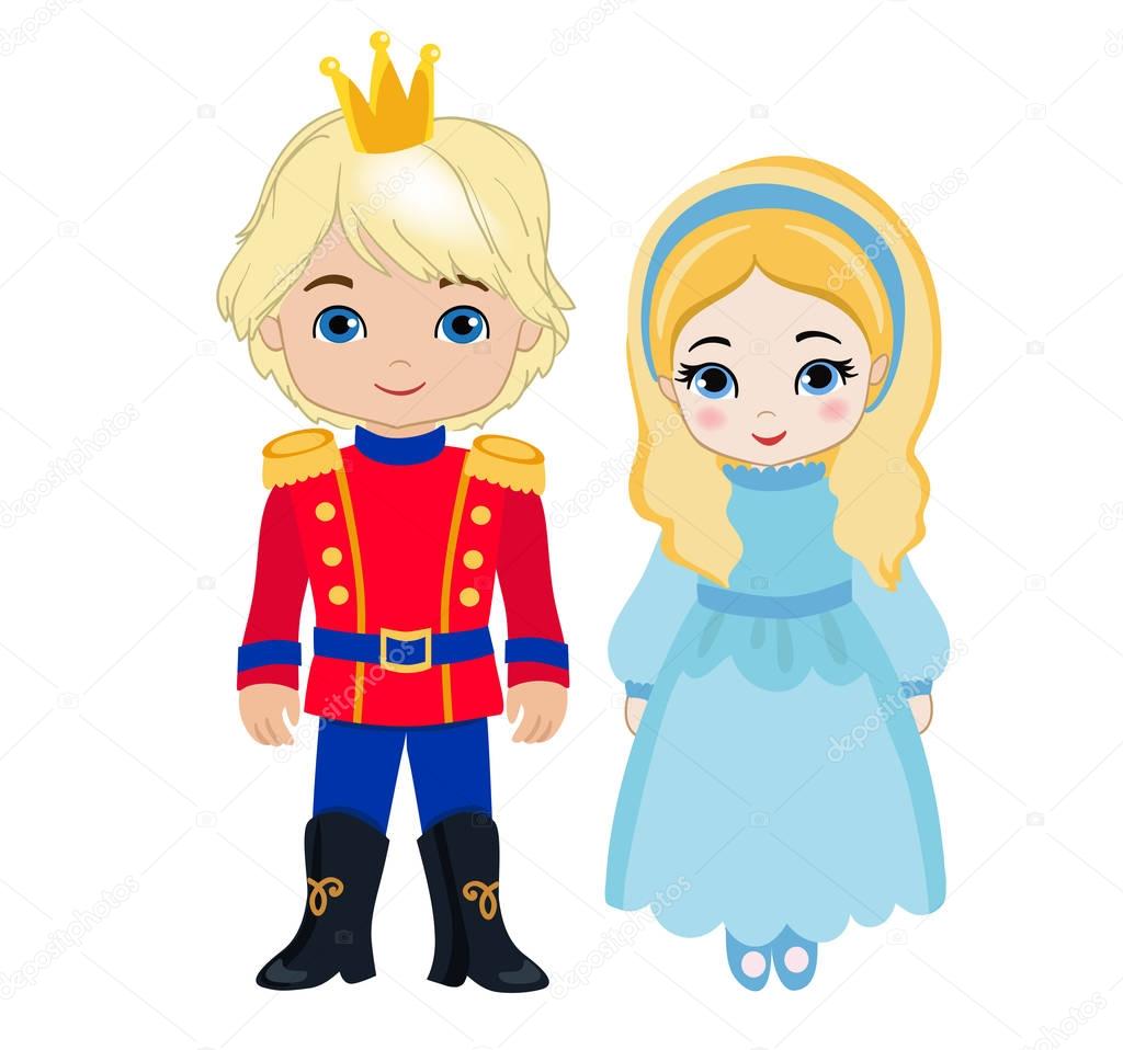 Illustration of very cute Prince and Princess. Vector illustration isolated on white background.