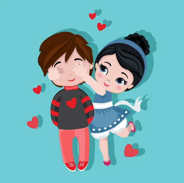 Den svatého Valentýna. Chlapec a dívka. Láska karty. — Stockový vektor