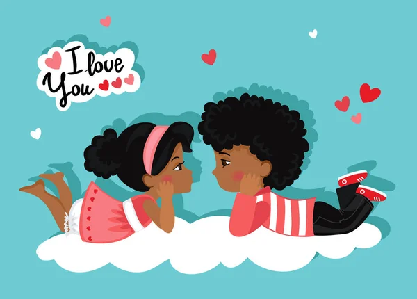 Valentine's Day. Loving girl and boy looking at each other. Love card. — Stock Vector