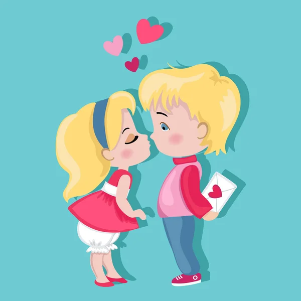 Valentine's Day. Boy and girl kissing. Love card. — Stock Vector