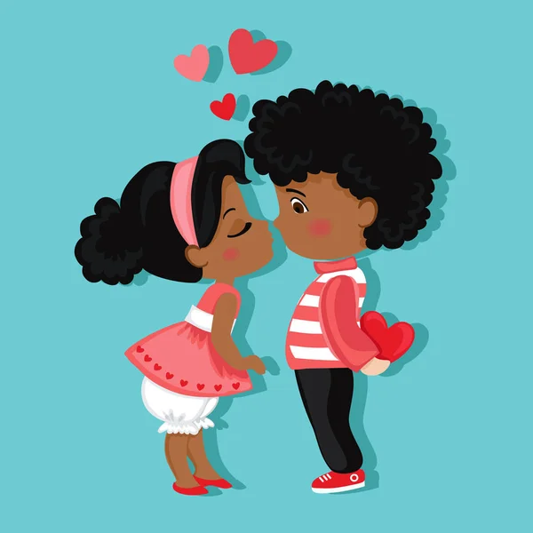 Valentinstag. Junge und Mädchen küssen sich. Liebeskarte. — Stockvektor