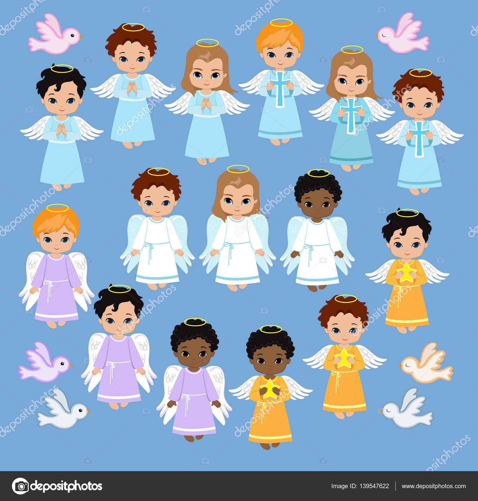 Angel Digital Clipart. Set Angel boys on the sky . Baptism. Stock Vector by  ©Sandylevtov 139547622