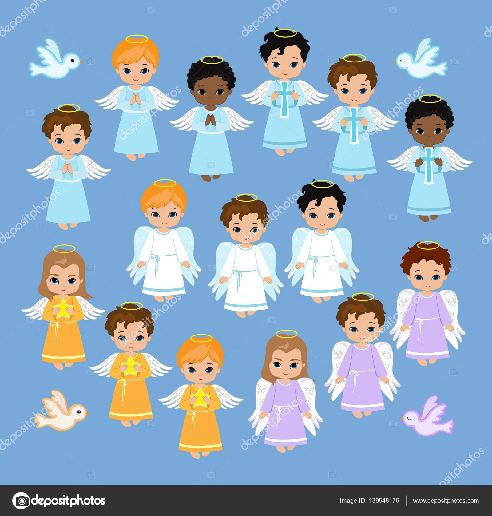 Angel Digital Clipart Set Angel Boys On The Sky Baptism Stock Vector Image By C Sandylevtov 139548176