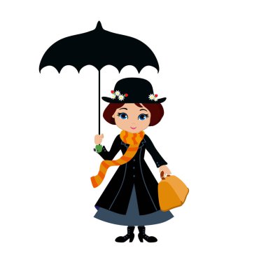 Şemsiye ile Mary Poppins. Vektör çizim