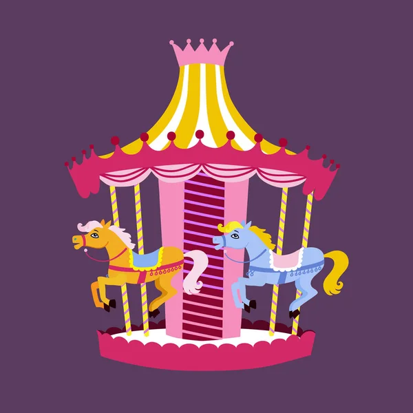 Carousel with horses.  Vector illustration. — Stock Vector