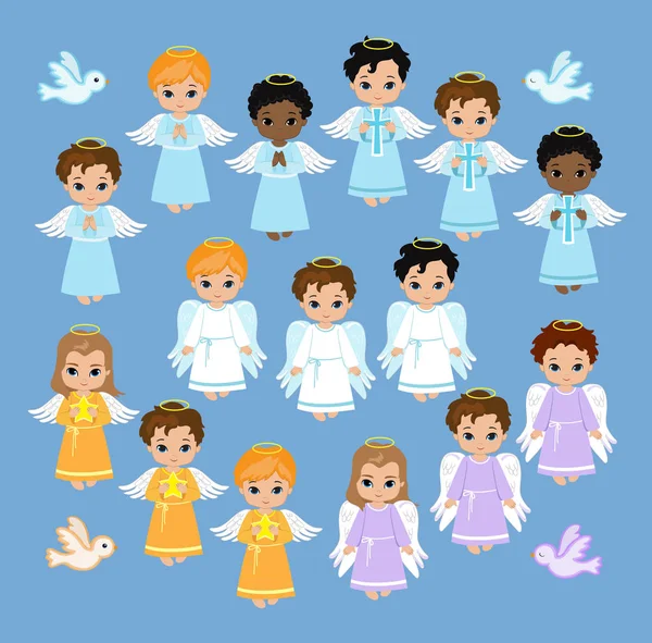 Angel Digital Clipart. Set Angel boys on the sky . Baptism. — Stock Vector