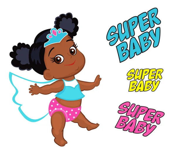 Ilustración Super Hero Baby Girl multicultural . — Vector de stock