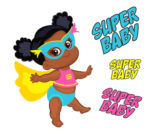 Ilustracja Super Hero Baby Girl wielokulturowe. — Wektor stockowy