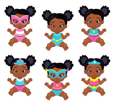 Bir süper kahraman kostümü güzel babes kızlar. Beyaz arka plan üzerinde izole vektör.