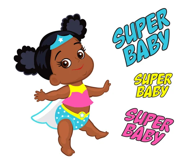 Ілюстрація Super Hero Baby Girl, мультикультурна дівчинка. Вектор ізольовано на білому тлі . — стоковий вектор