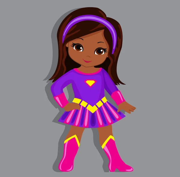 Illustration fille mignonne dans le costume d'un super-héros. Illustration vectorielle isolée sur fond gris . — Image vectorielle