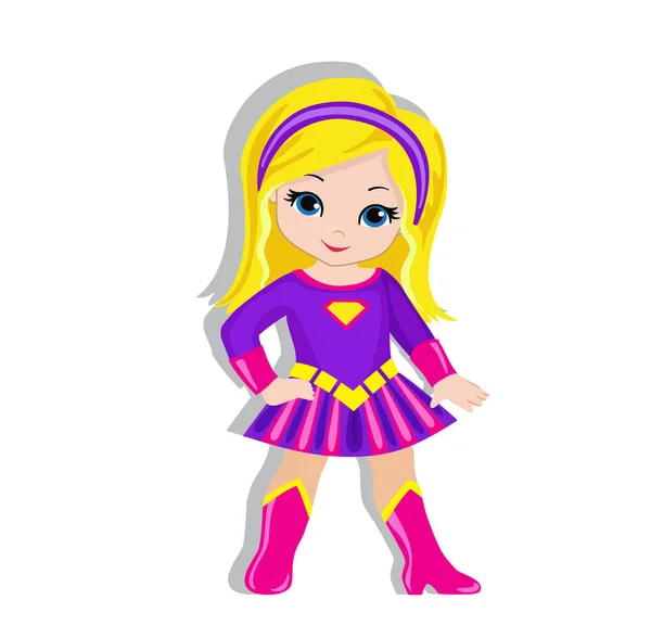 Schattig meisje van de illustratie in het kostuum van een superheld. — Stockvector