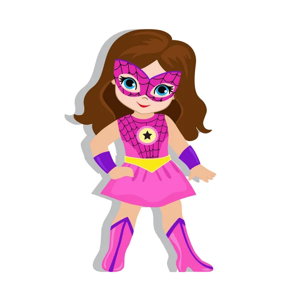 Illustration cute  girl in the costume of a superhero. — Stock Vector