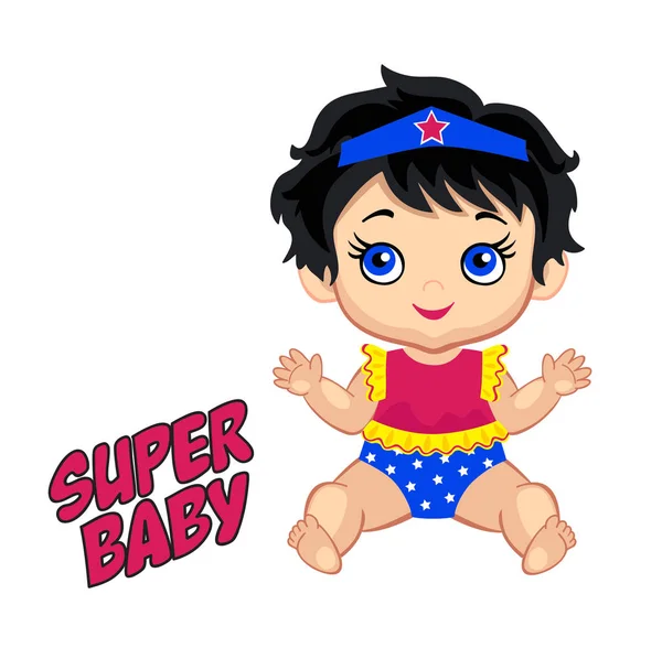 Ilustração bonito bebê menina no traje de um super-herói . —  Vetores de Stock