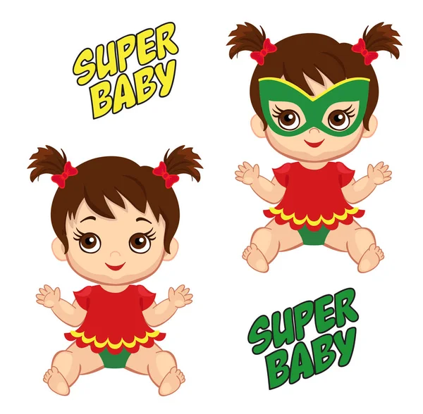 Ilustração bonito bebê menina no traje de um super-herói . —  Vetores de Stock