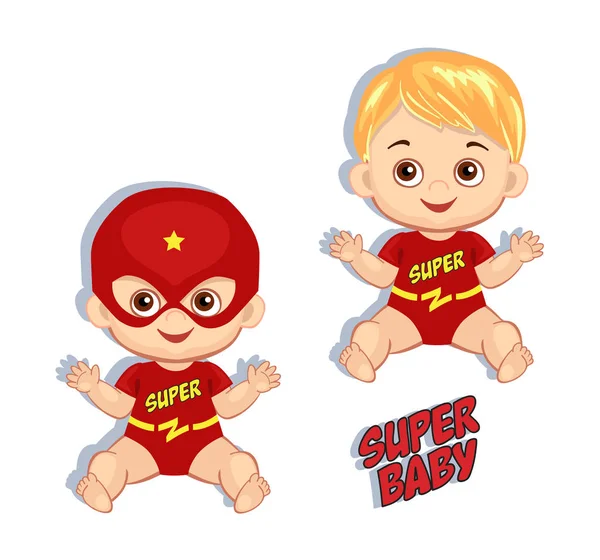 Ilustración lindo bebé niño en el traje de un superhéroe . — Vector de stock