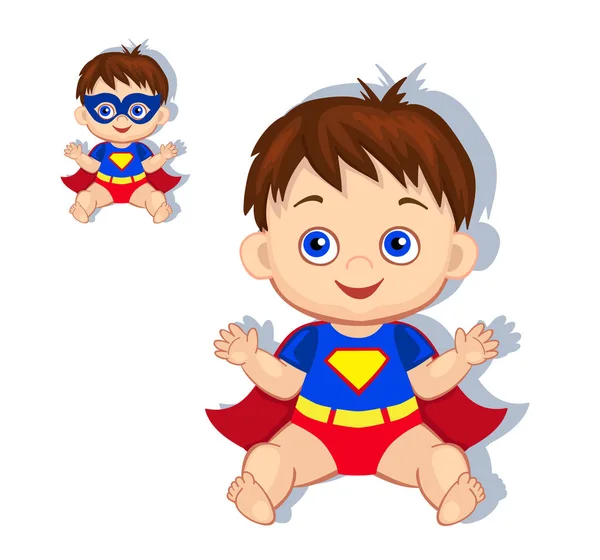 Illustration niedlicher kleiner Junge im Kostüm eines Superhelden. — Stockvektor