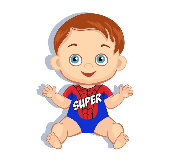Ilustrasi cute bayi laki-laki dalam kostum superhero . - Stok Vektor