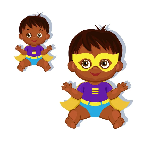 Ilustrasi cute bayi laki-laki dalam kostum superhero . - Stok Vektor