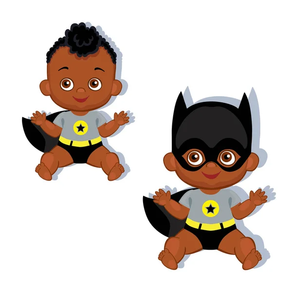 Illustratie schattige babyjongen in het kostuum van een superheld. — Stockvector